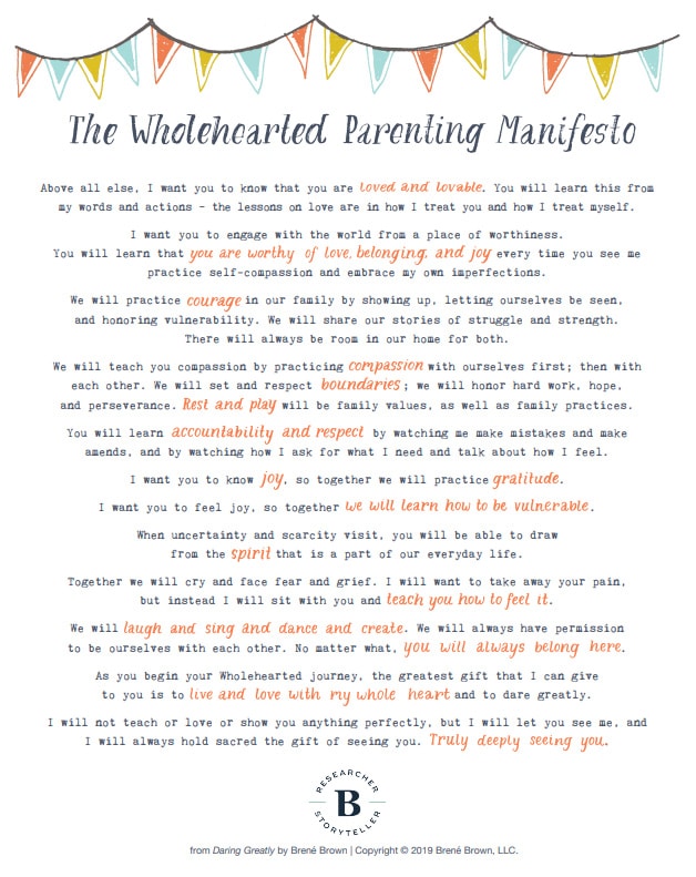 The Wholehearted Parenting Manifesto - by Brené Brown